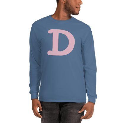 Detroit 'Old French D' T-Shirt (Pink Full Body Outline) | Unisex Long Sleeve - Circumspice Michigan