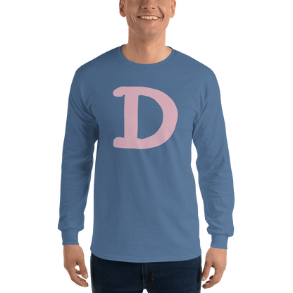 Detroit 'Old French D' T-Shirt (Pink Full Body Outline) | Unisex Long Sleeve - Circumspice Michigan