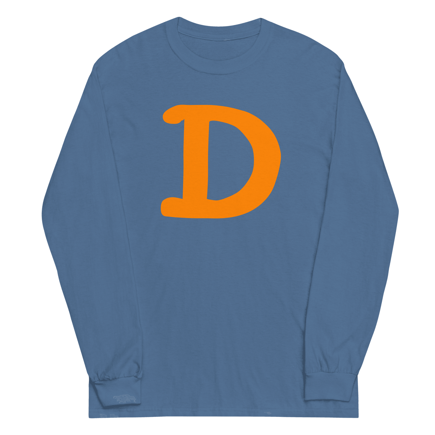 Detroit 'Old French D' T-Shirt (Orange Full Body Outline) | Unisex Long Sleeve - Circumspice Michigan