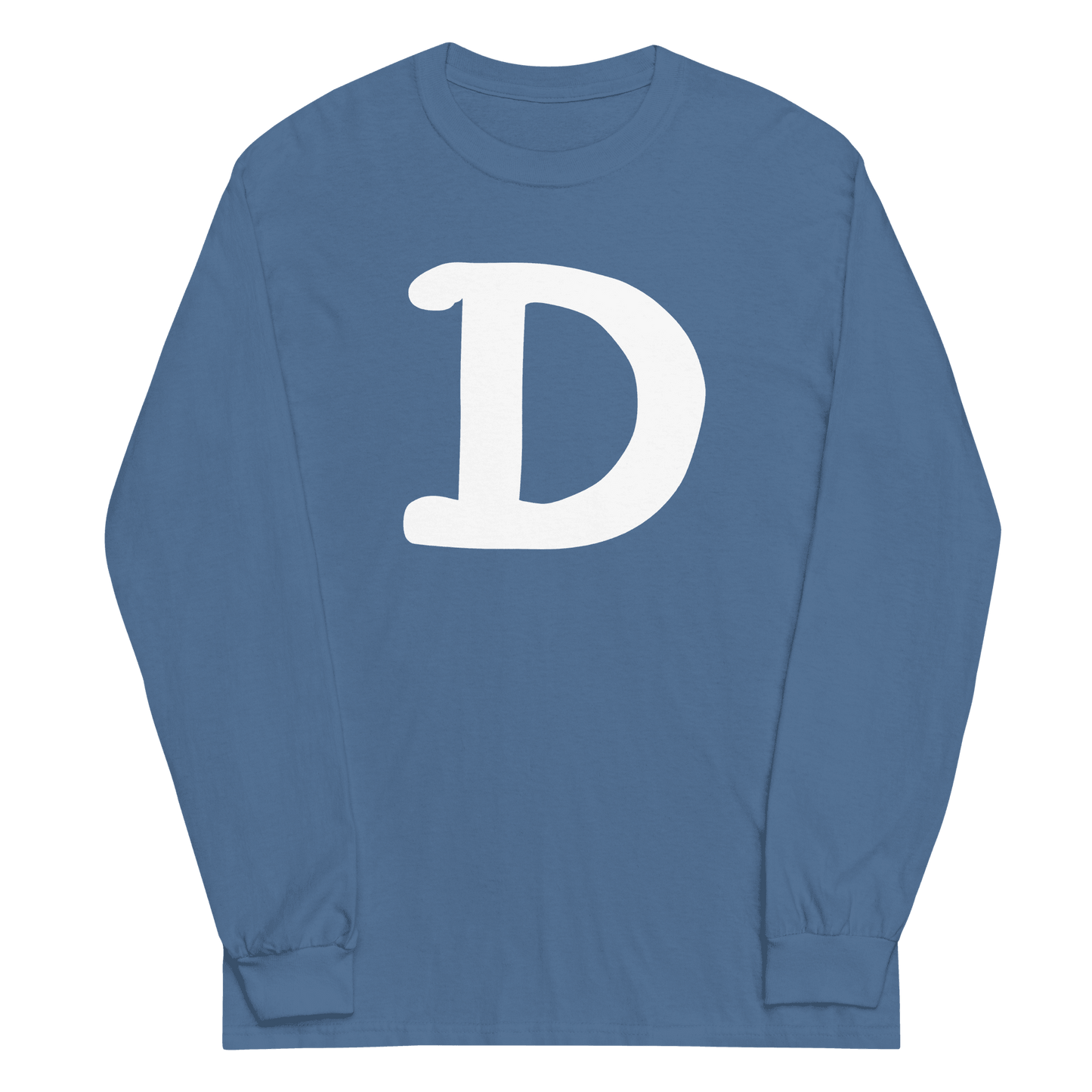 Detroit 'Old French D' T-Shirt (White/Navy Full Body Outline) | Unisex Long Sleeve - Circumspice Michigan