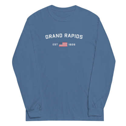 'Grand Rapids EST 1826' T-Shirt (w/USA Flag Outline) | Unisex Long Sleeve - Circumspice Michigan