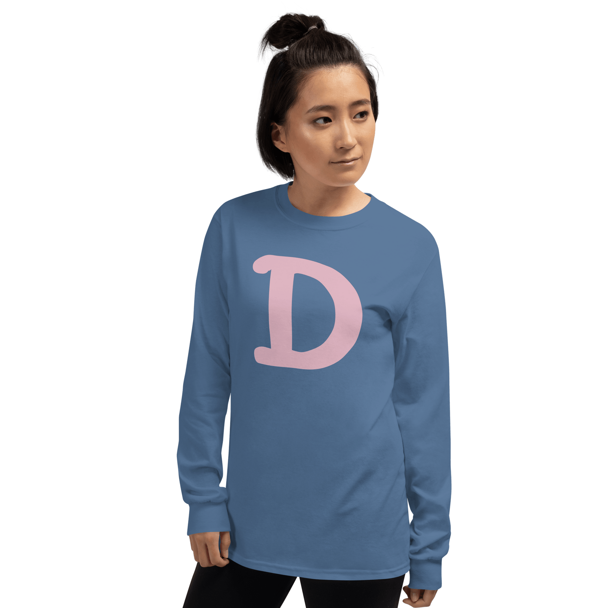 Detroit 'Old French D' T-Shirt (Pink Full Body Outline) | Unisex Long Sleeve - Circumspice Michigan