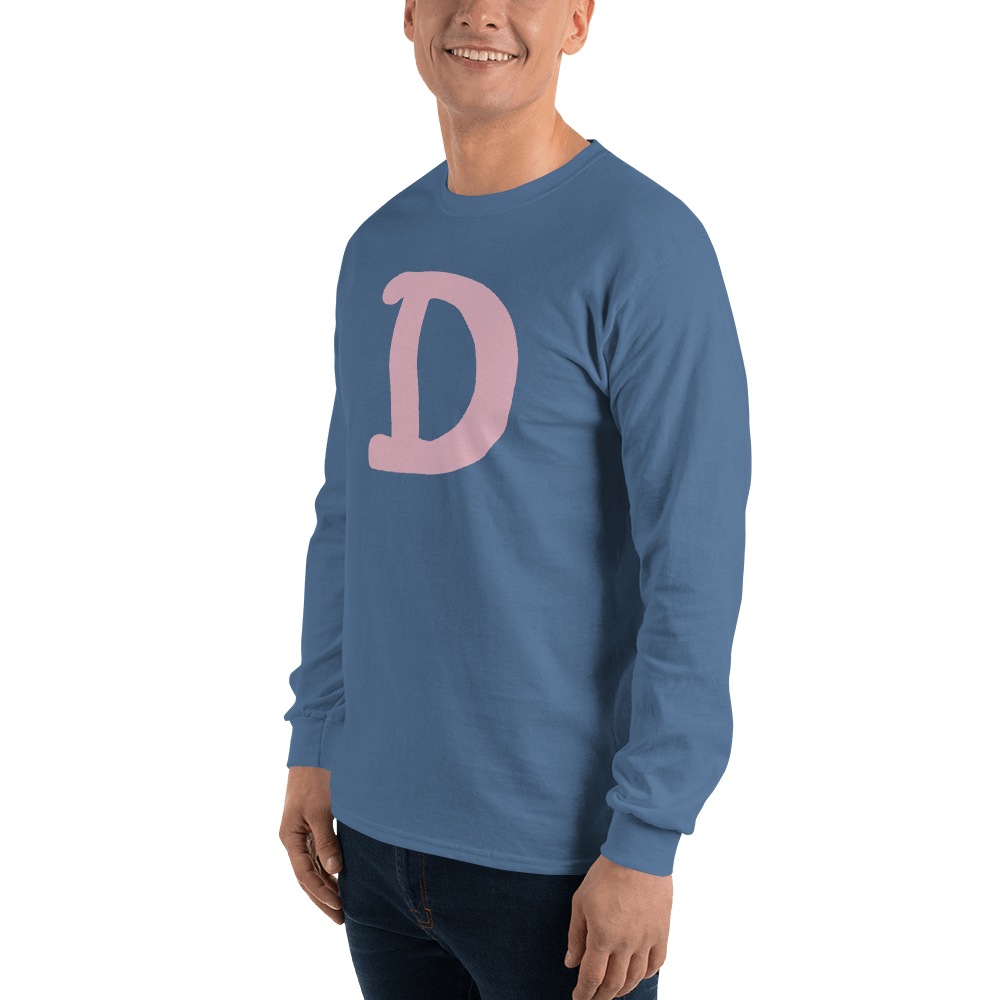 Detroit 'Old French D' T-Shirt (Pink Full Body Outline) | Unisex Long Sleeve - Circumspice Michigan