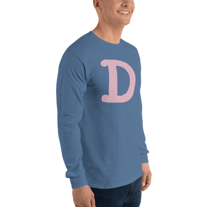 Detroit 'Old French D' T-Shirt (Pink Full Body Outline) | Unisex Long Sleeve - Circumspice Michigan