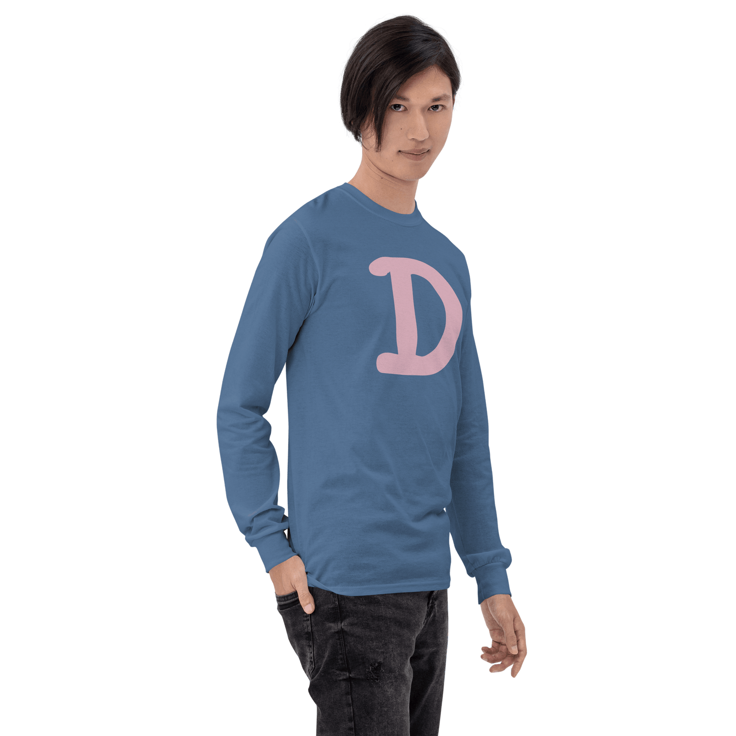 Detroit 'Old French D' T-Shirt (Pink Full Body Outline) | Unisex Long Sleeve - Circumspice Michigan