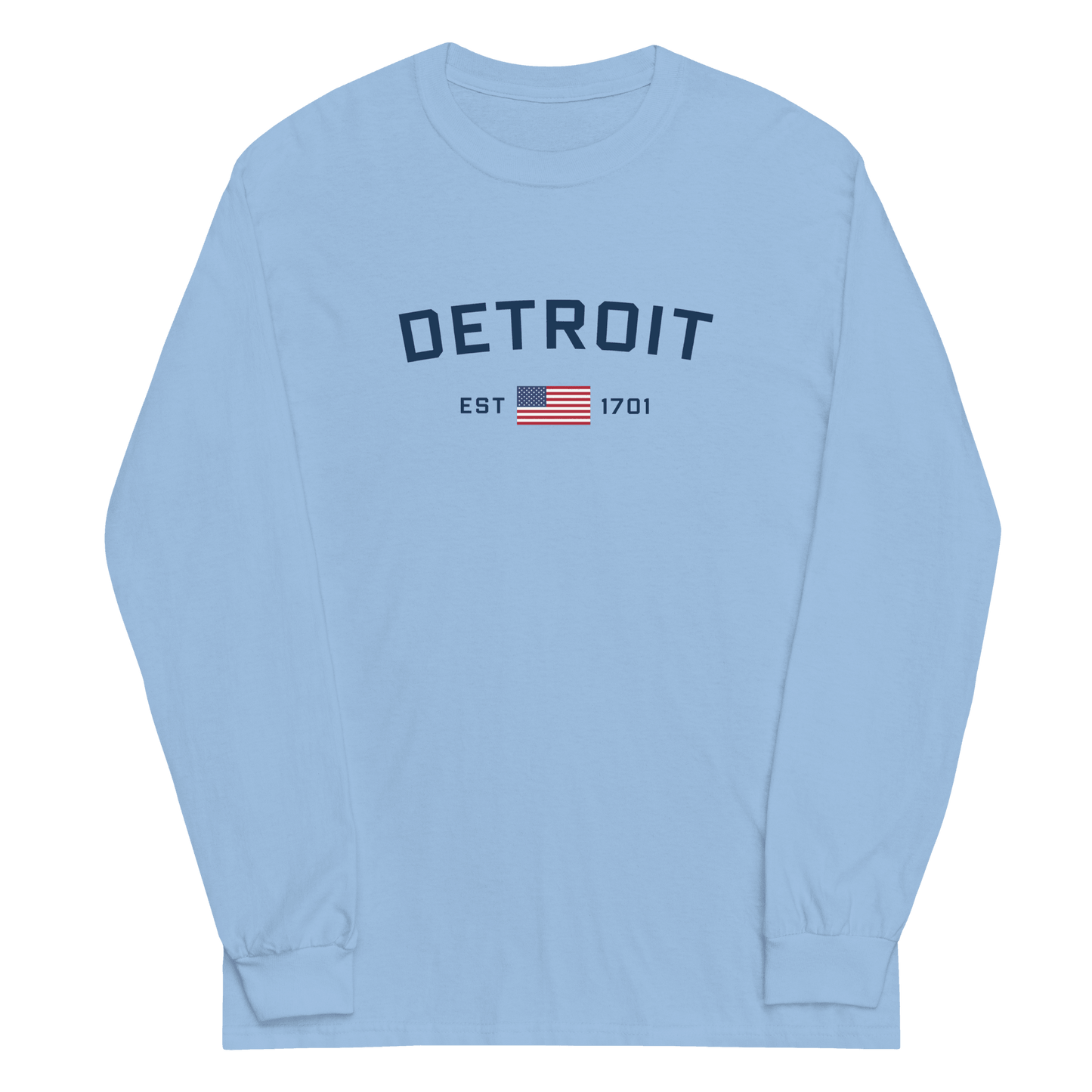 'Detroit EST 1701' T-Shirt (w/ USA Flag Outline) | Unisex Long Sleeve - Circumspice Michigan