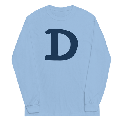 Detroit 'Old French D' T-Shirt (White/Navy Full Body Outline) | Unisex Long Sleeve - Circumspice Michigan