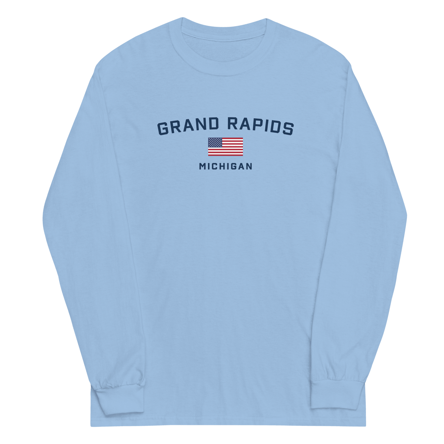 'Grand Rapids Michigan' T-Shirt (w/USA Flag Outline) | Unisex Long Sleeve - Circumspice Michigan