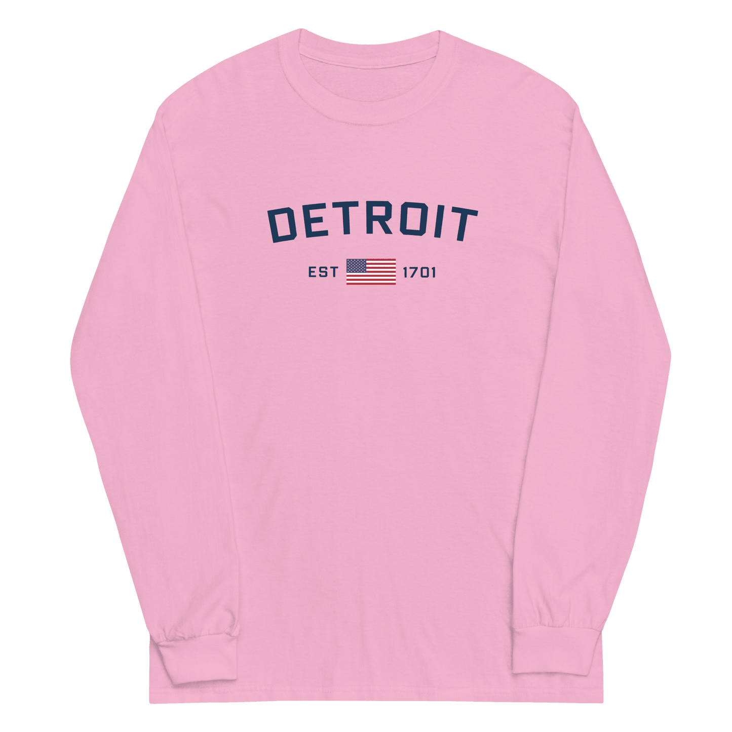 'Detroit EST 1701' T-Shirt (w/ USA Flag Outline) | Unisex Long Sleeve - Circumspice Michigan