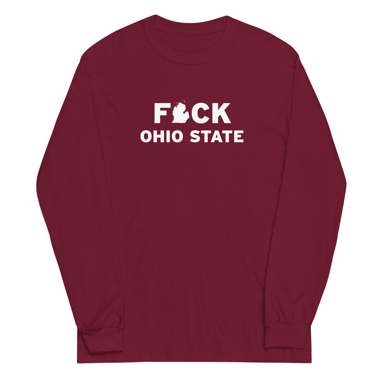 'F*ck Ohio State' T-Shirt (White/Navy Type w/ Lower Peninsula Outline ) | Unisex Long Sleeve - Circumspice Michigan