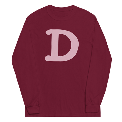 Detroit 'Old French D' T-Shirt (Pink Full Body Outline) | Unisex Long Sleeve - Circumspice Michigan