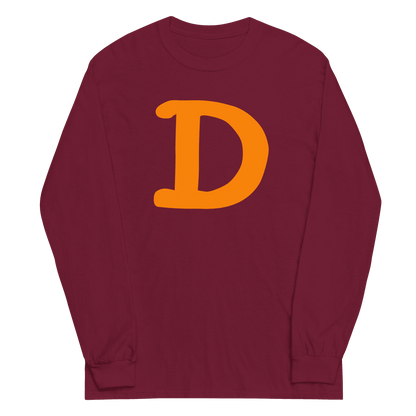 Detroit 'Old French D' T-Shirt (Orange Full Body Outline) | Unisex Long Sleeve - Circumspice Michigan