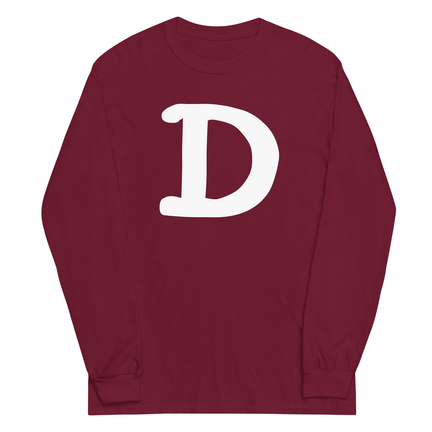 Detroit 'Old French D' T-Shirt (White/Navy Full Body Outline) | Unisex Long Sleeve - Circumspice Michigan