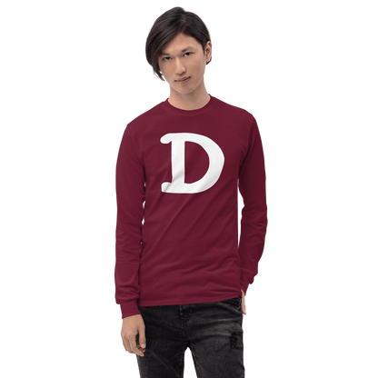Detroit 'Old French D' T-Shirt (White/Navy Full Body Outline) | Unisex Long Sleeve - Circumspice Michigan