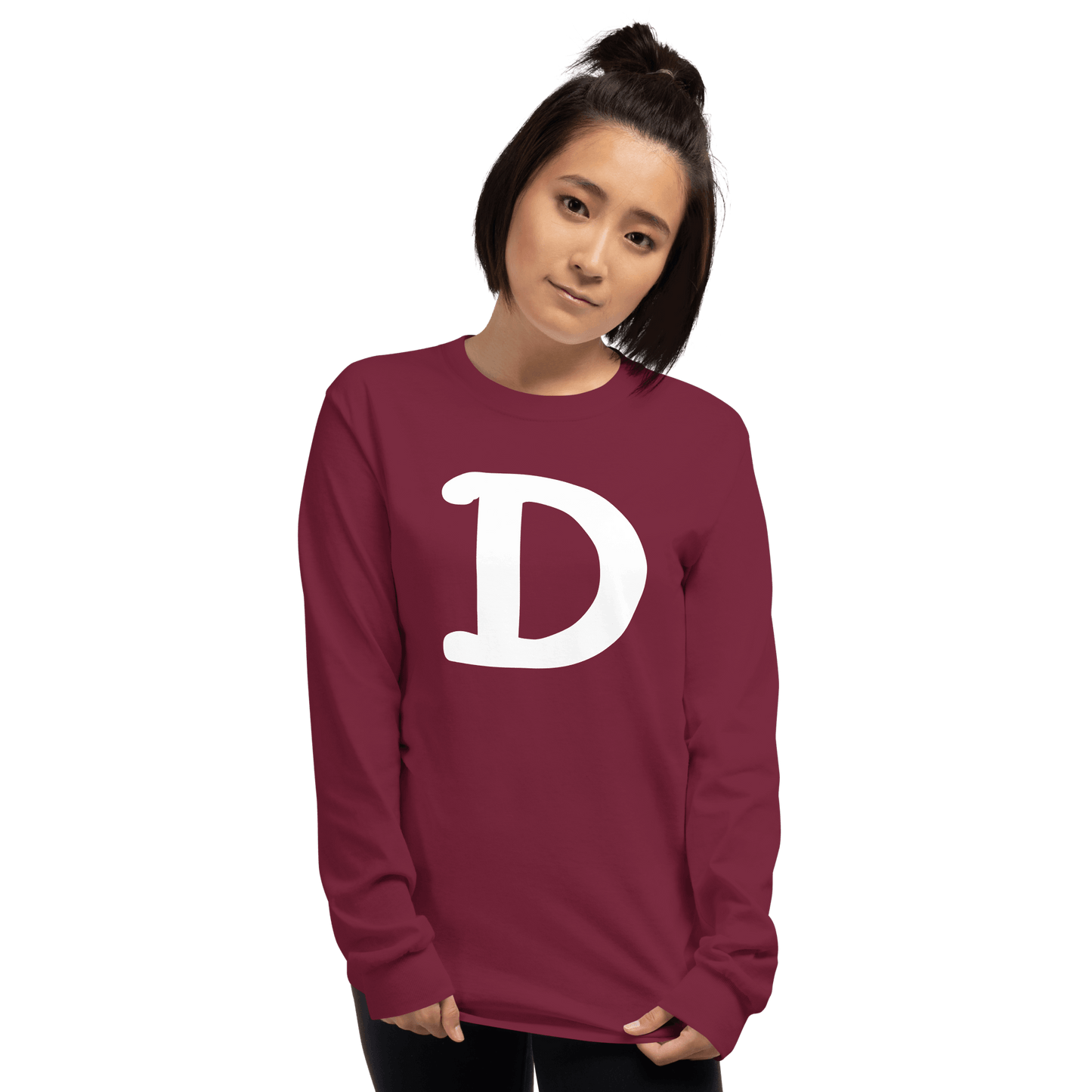 Detroit 'Old French D' T-Shirt (White/Navy Full Body Outline) | Unisex Long Sleeve - Circumspice Michigan