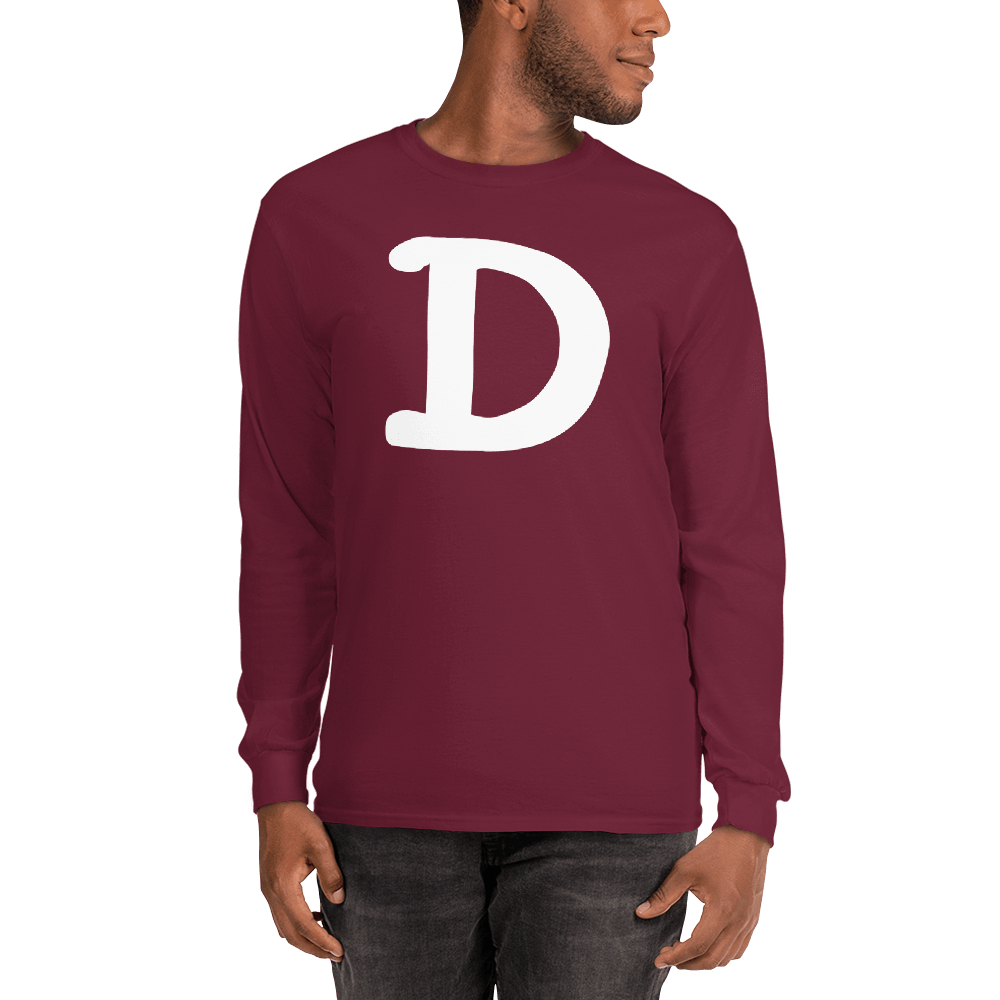 Detroit 'Old French D' T-Shirt (White/Navy Full Body Outline) | Unisex Long Sleeve - Circumspice Michigan