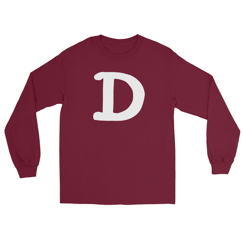 Detroit 'Old French D' T-Shirt (White/Navy Full Body Outline) | Unisex Long Sleeve - Circumspice Michigan