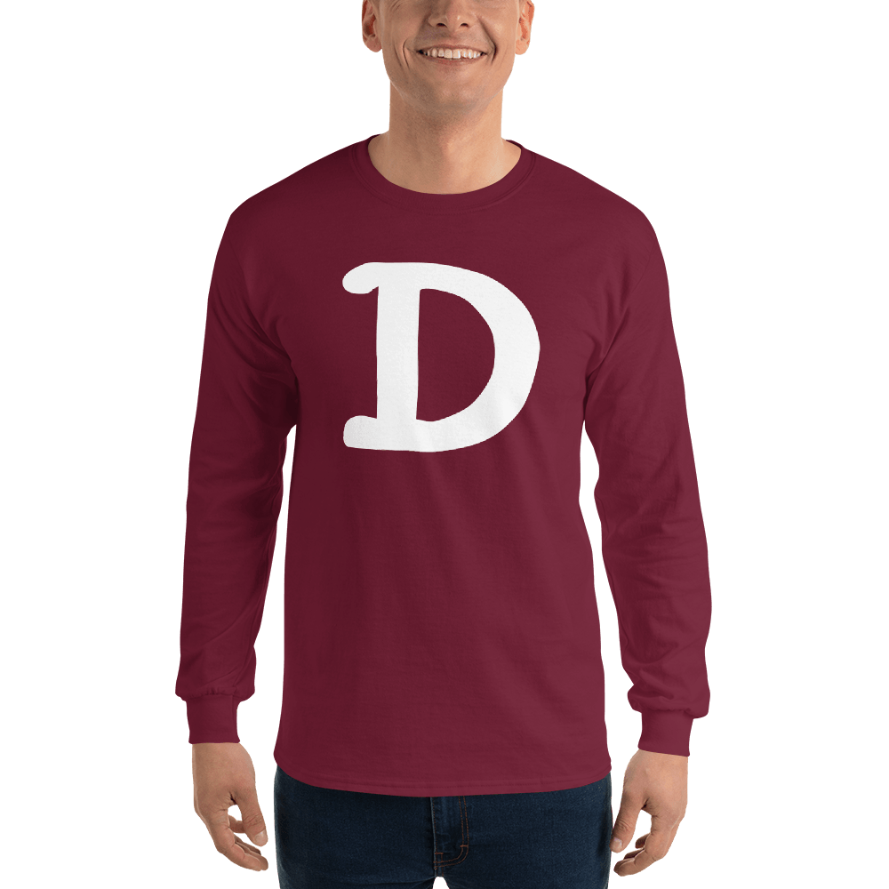 Detroit 'Old French D' T-Shirt (White/Navy Full Body Outline) | Unisex Long Sleeve - Circumspice Michigan