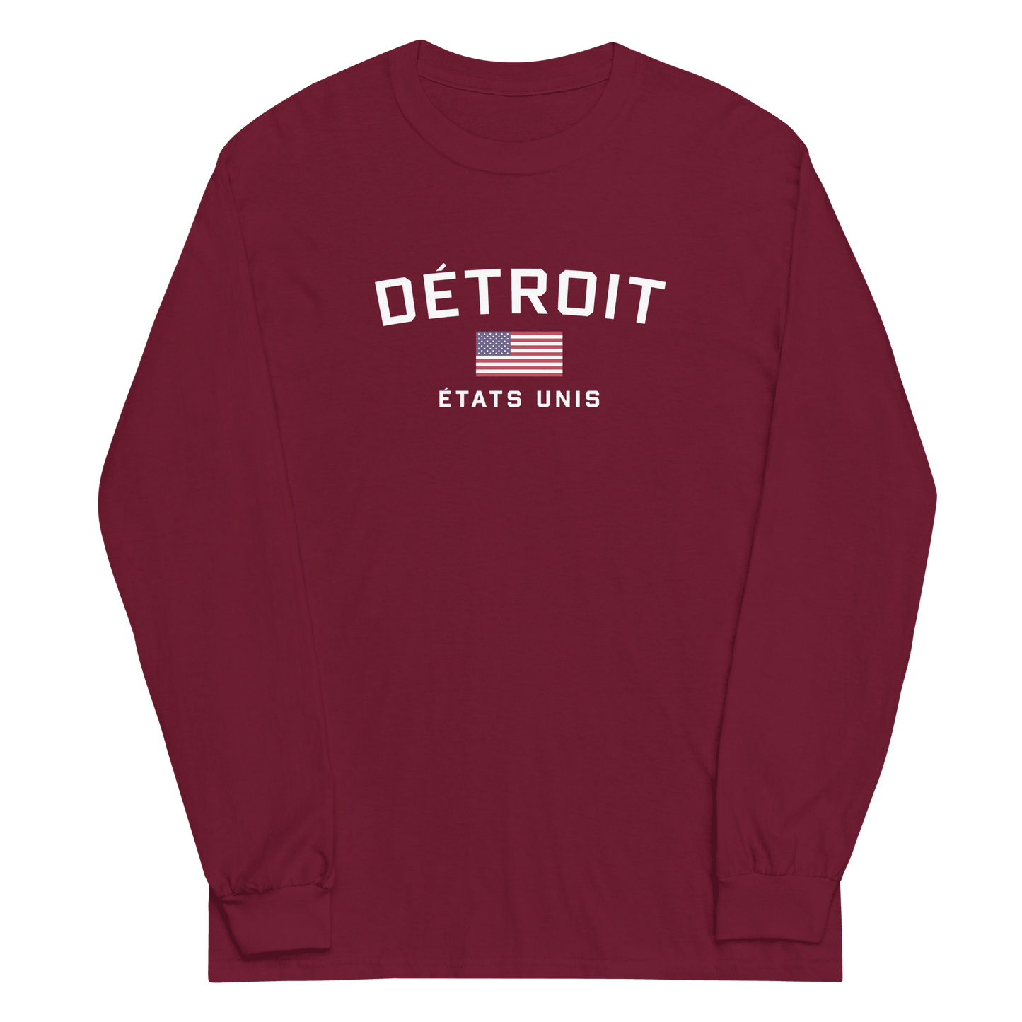 'Détroit États Unis' T-Shirt (w/USA Flag Outline) | Unisex Long Sleeve - Circumspice Michigan