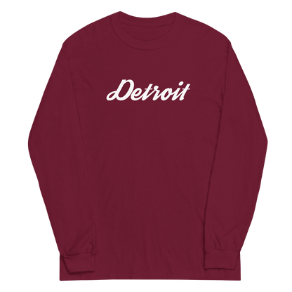 'Detroit' T-Shirt (Retro Script Font) | Unisex Long Sleeve - Circumspice Michigan