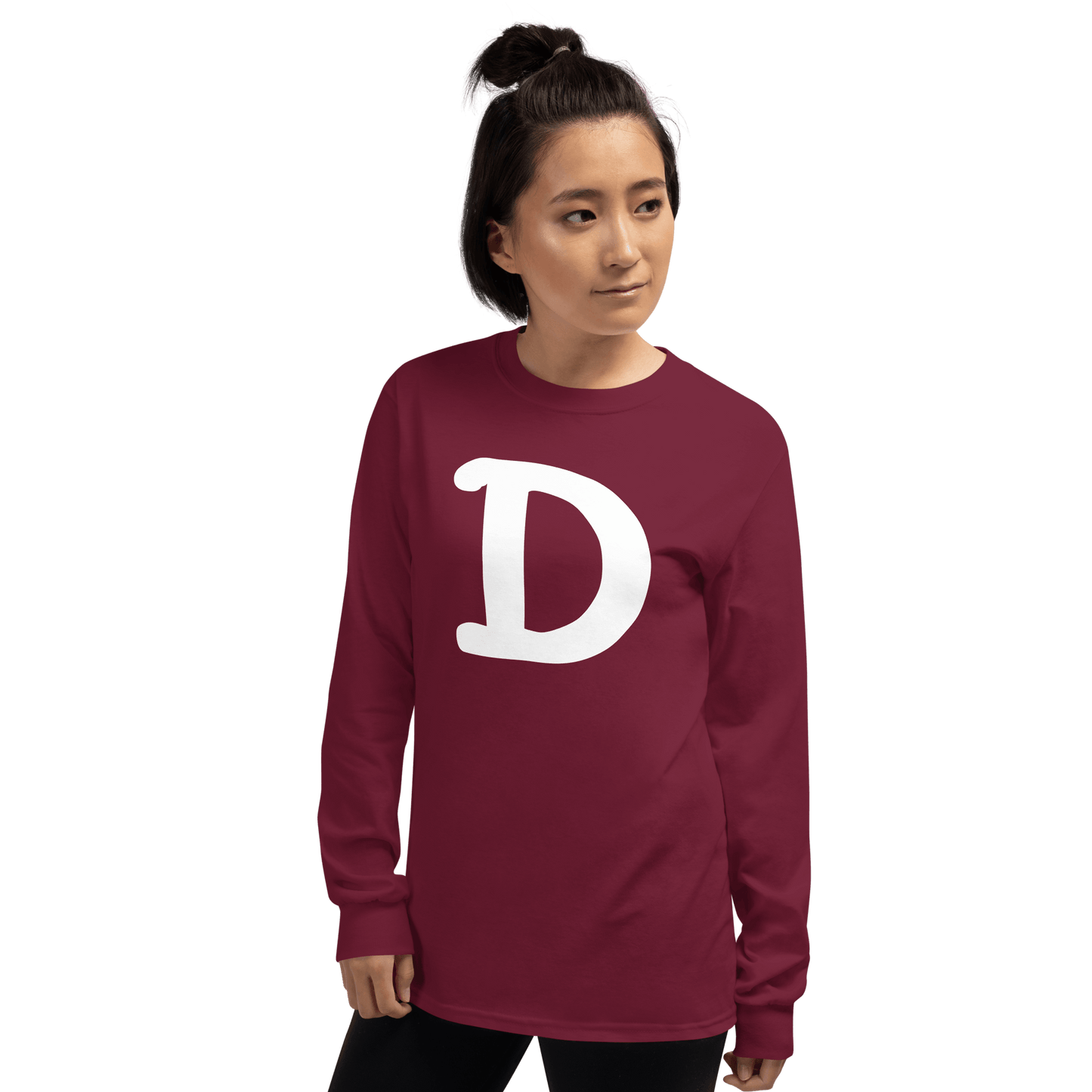 Detroit 'Old French D' T-Shirt (White/Navy Full Body Outline) | Unisex Long Sleeve - Circumspice Michigan