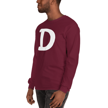 Detroit 'Old French D' T-Shirt (White/Navy Full Body Outline) | Unisex Long Sleeve - Circumspice Michigan