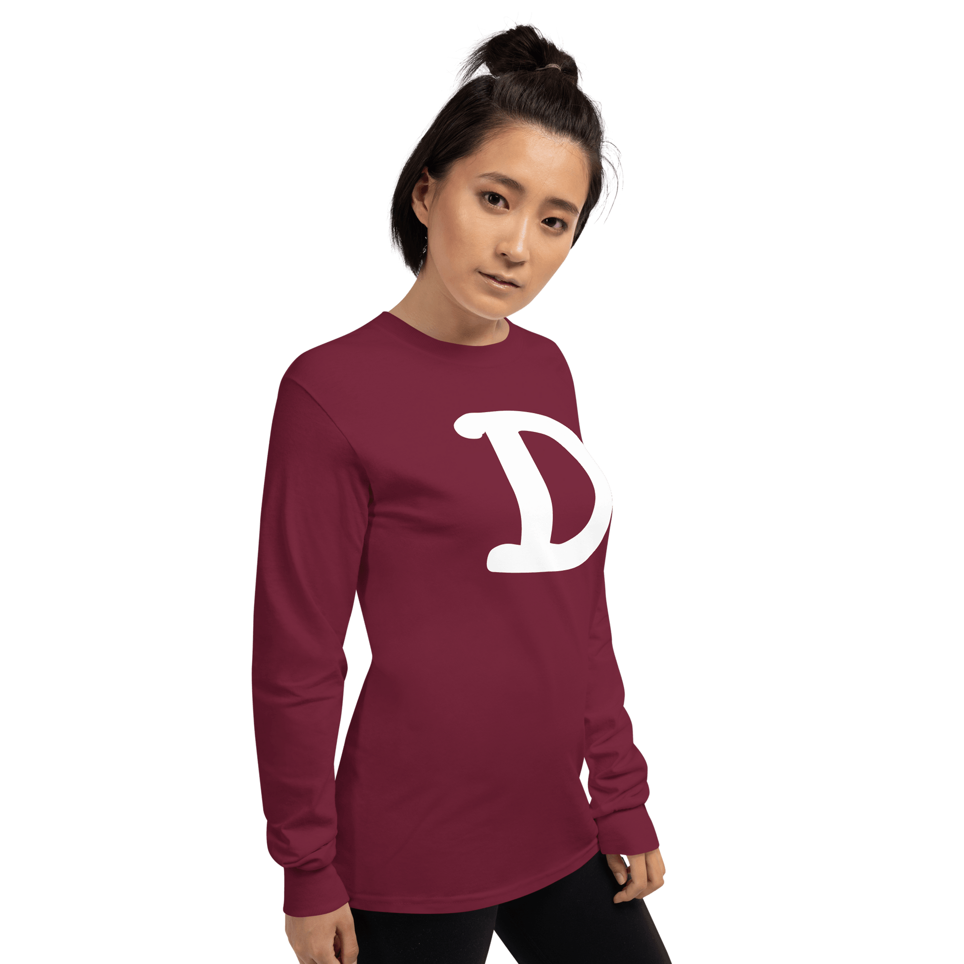 Detroit 'Old French D' T-Shirt (White/Navy Full Body Outline) | Unisex Long Sleeve - Circumspice Michigan