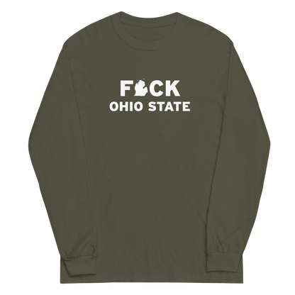 'F*ck Ohio State' T-Shirt (White/Navy Type w/ Lower Peninsula Outline ) | Unisex Long Sleeve - Circumspice Michigan