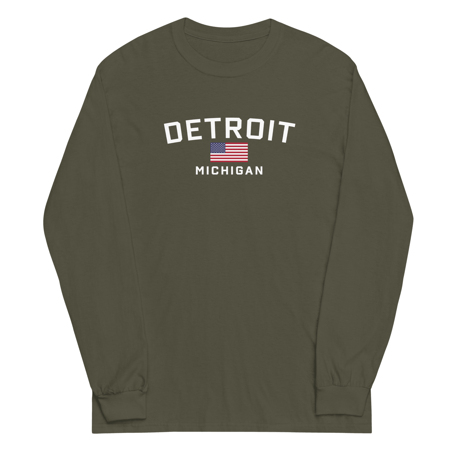 'Detroit Michigan' T-Shirt (w/USA Flag Outline) | Unisex Long Sleeve - Circumspice Michigan