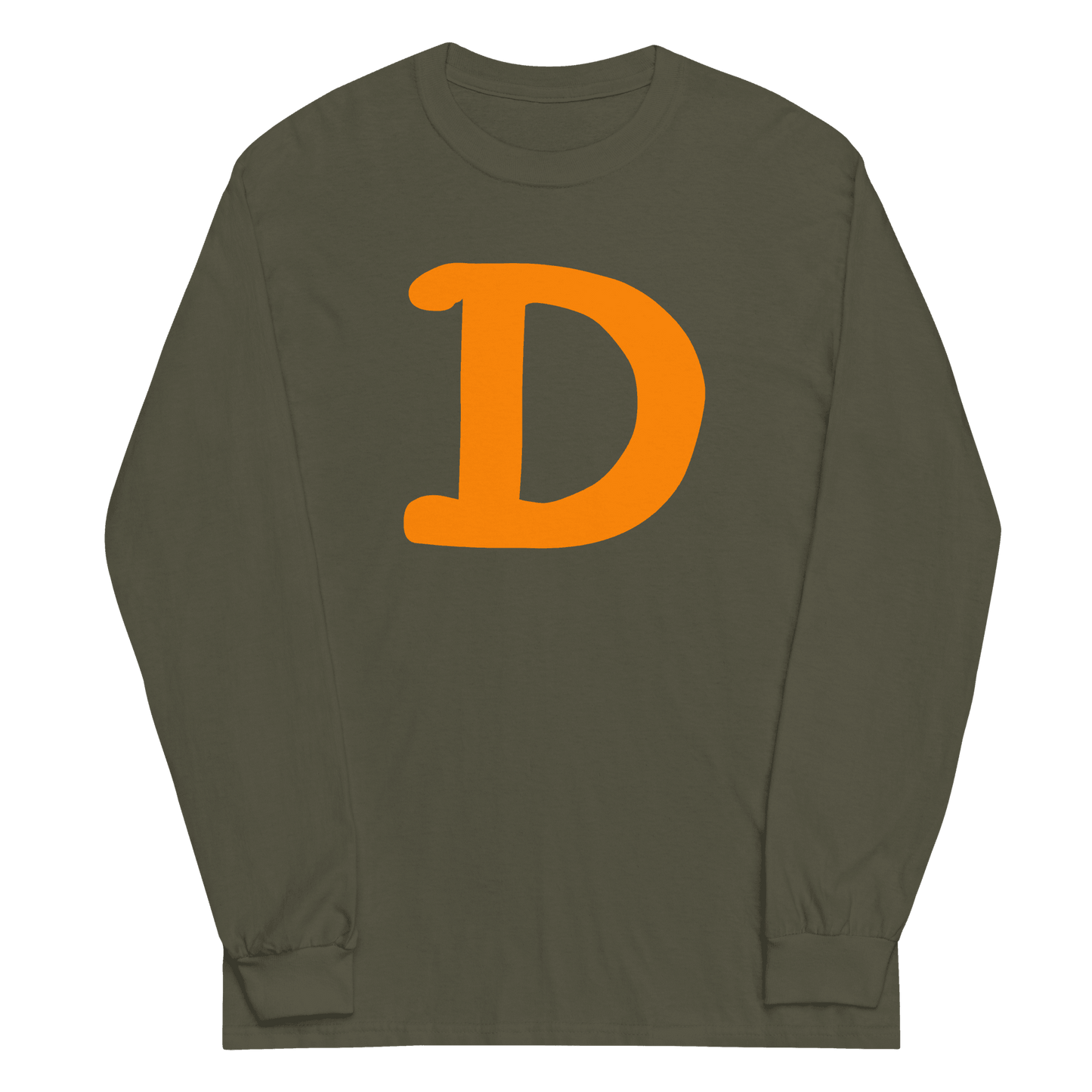 Detroit 'Old French D' T-Shirt (Orange Full Body Outline) | Unisex Long Sleeve - Circumspice Michigan