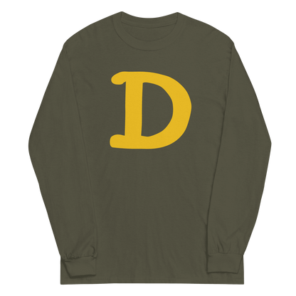 Detroit 'Old French D' T-Shirt (Gold Full Body Outline) | Unisex Long Sleeve - Circumspice Michigan