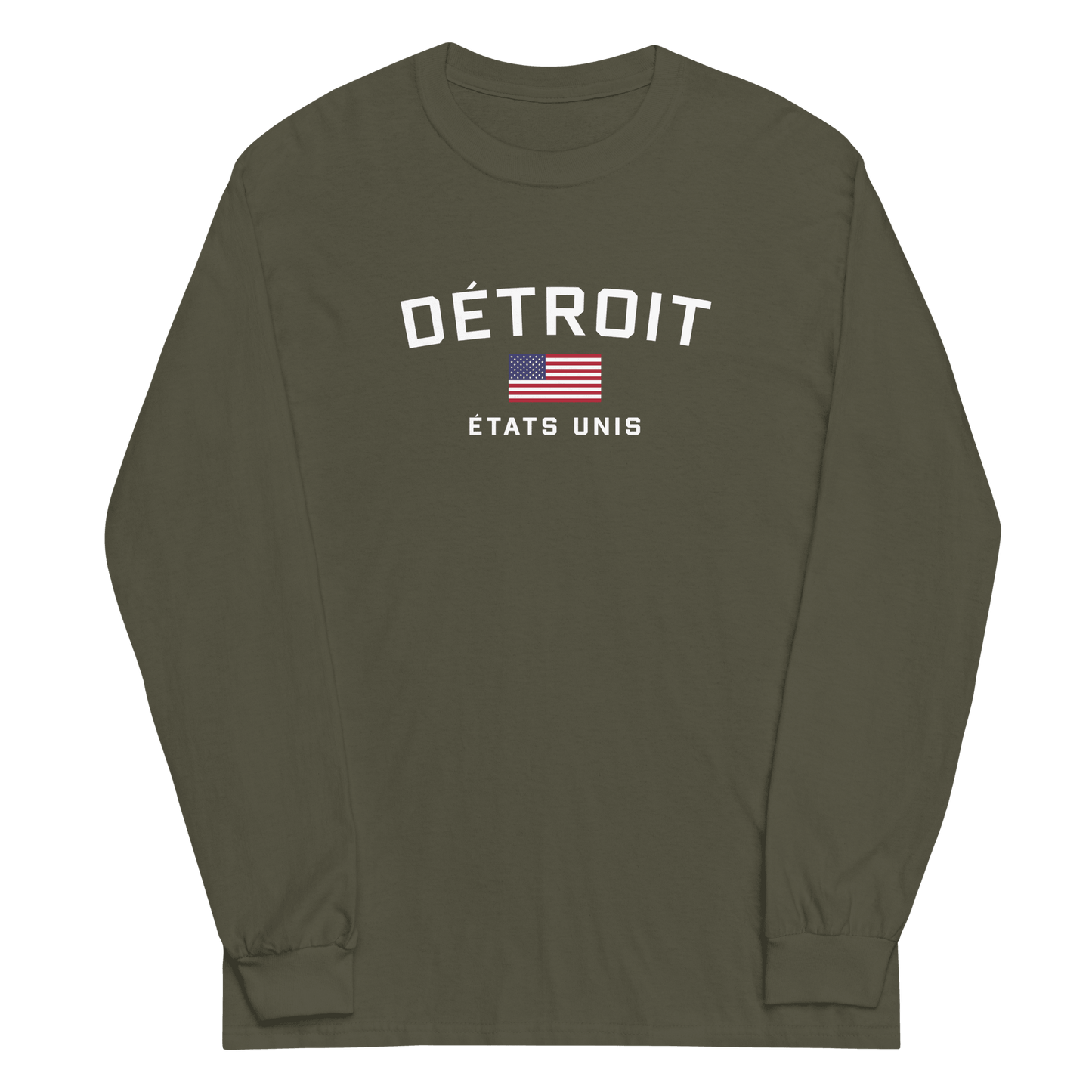 'Détroit États Unis' T-Shirt (w/USA Flag Outline) | Unisex Long Sleeve - Circumspice Michigan