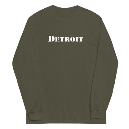 'Detroit' T-Shirt (Army Stencil Font) | Unisex Long Sleeve - Circumspice Michigan