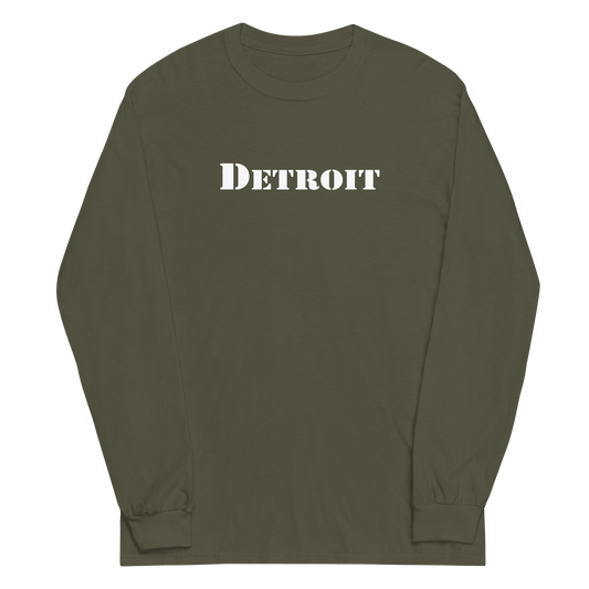 'Detroit' T-Shirt (Army Stencil Font) | Unisex Long Sleeve - Circumspice Michigan