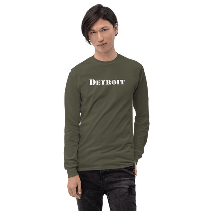 'Detroit' T-Shirt (Army Stencil Font) | Unisex Long Sleeve - Circumspice Michigan