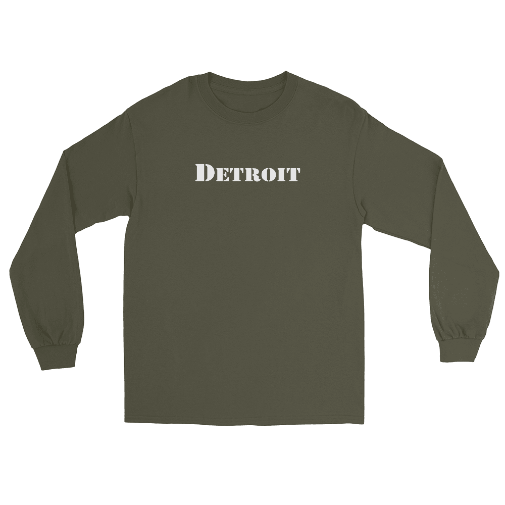 'Detroit' T-Shirt (Army Stencil Font) | Unisex Long Sleeve - Circumspice Michigan