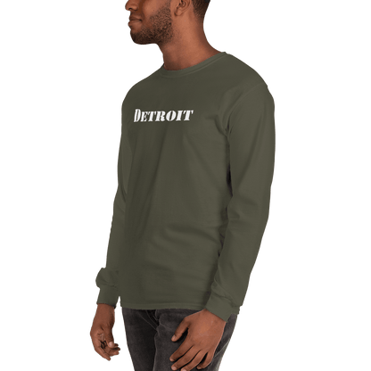 'Detroit' T-Shirt (Army Stencil Font) | Unisex Long Sleeve - Circumspice Michigan