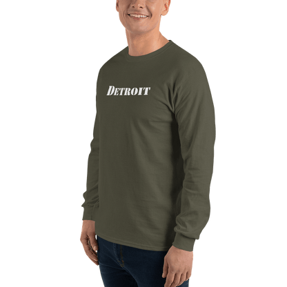 'Detroit' T-Shirt (Army Stencil Font) | Unisex Long Sleeve - Circumspice Michigan