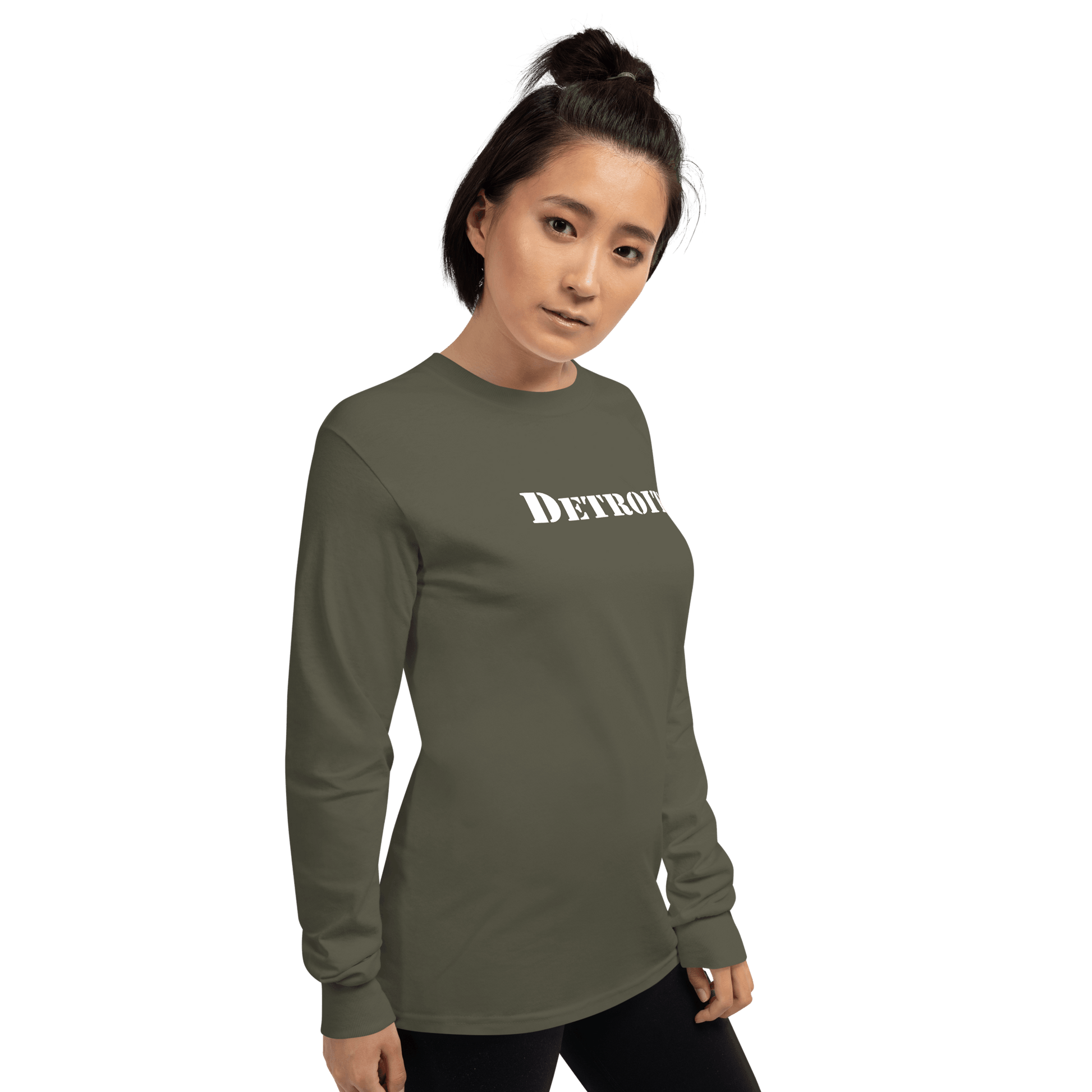 'Detroit' T-Shirt (Army Stencil Font) | Unisex Long Sleeve - Circumspice Michigan