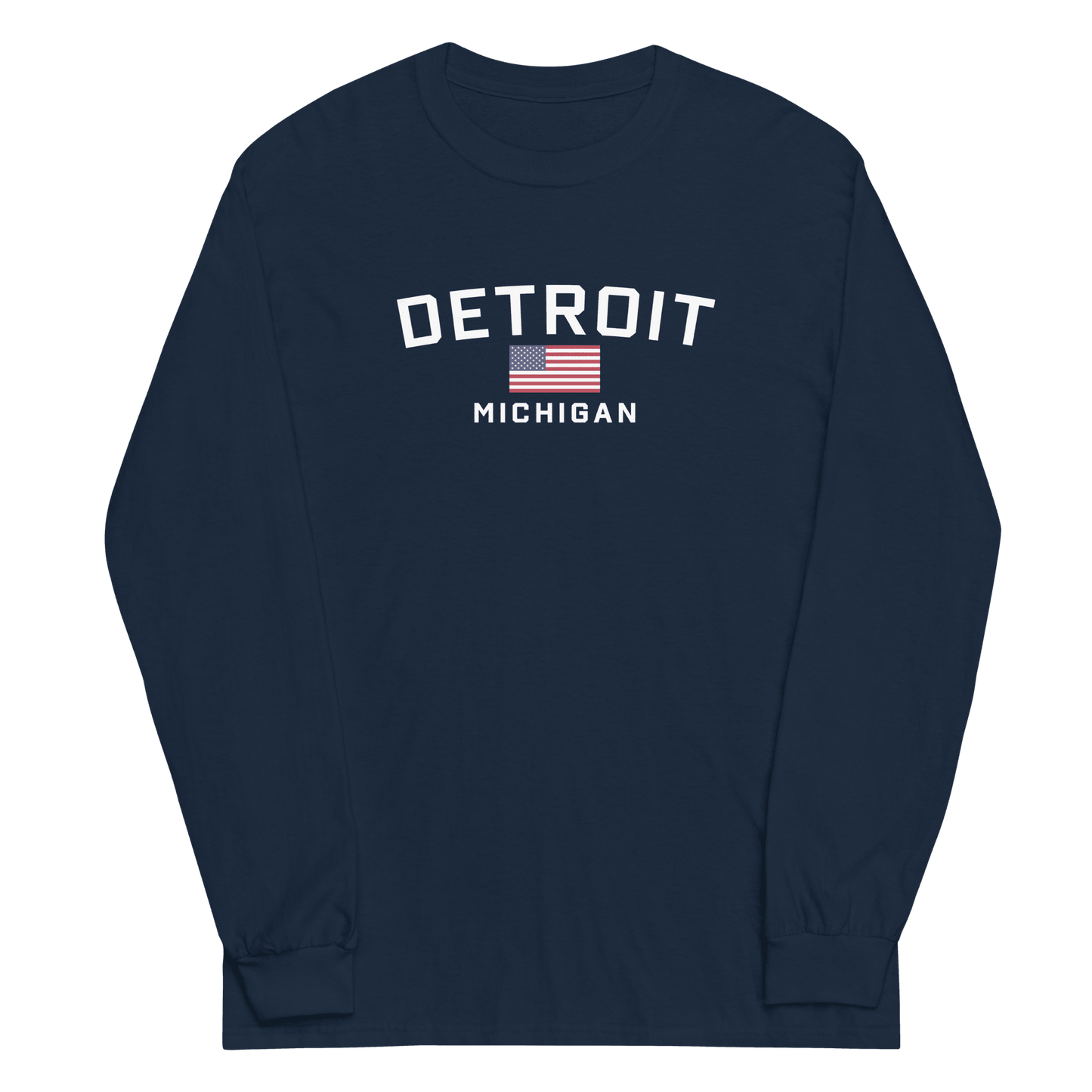 'Detroit Michigan' T-Shirt (w/USA Flag Outline) | Unisex Long Sleeve - Circumspice Michigan