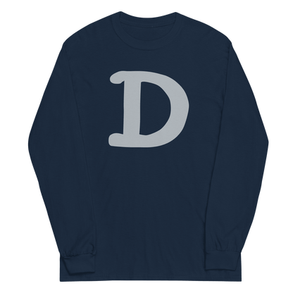 Detroit 'Old French D' T-Shirt (Silver Full Body Outline) | Unisex Long Sleeve - Circumspice Michigan