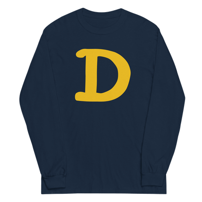 Detroit 'Old French D' T-Shirt (Gold Full Body Outline) | Unisex Long Sleeve - Circumspice Michigan