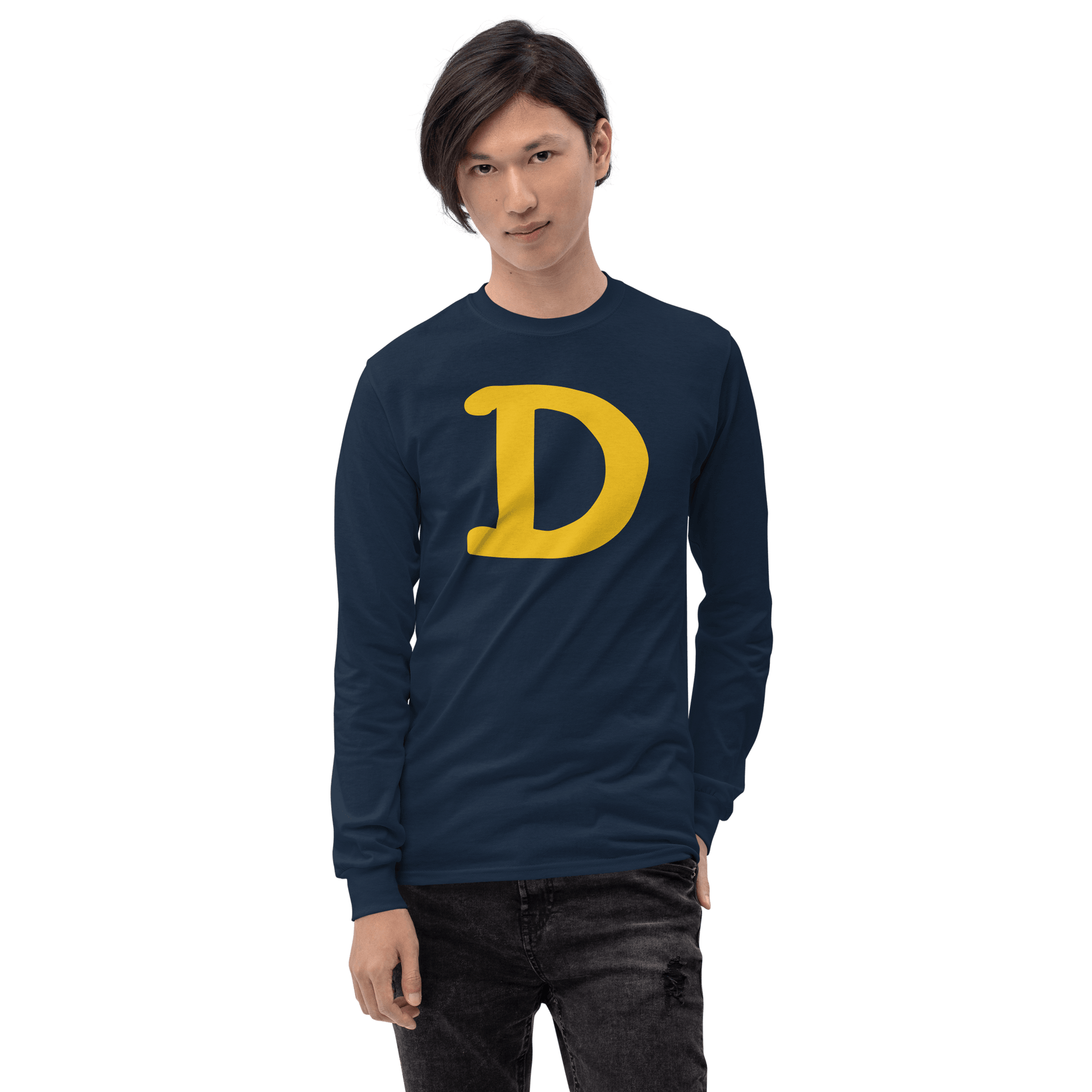 Detroit 'Old French D' T-Shirt (Gold Full Body Outline) | Unisex Long Sleeve - Circumspice Michigan