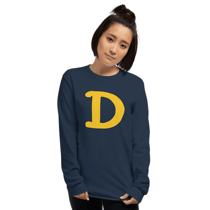 Detroit 'Old French D' T-Shirt (Gold Full Body Outline) | Unisex Long Sleeve - Circumspice Michigan