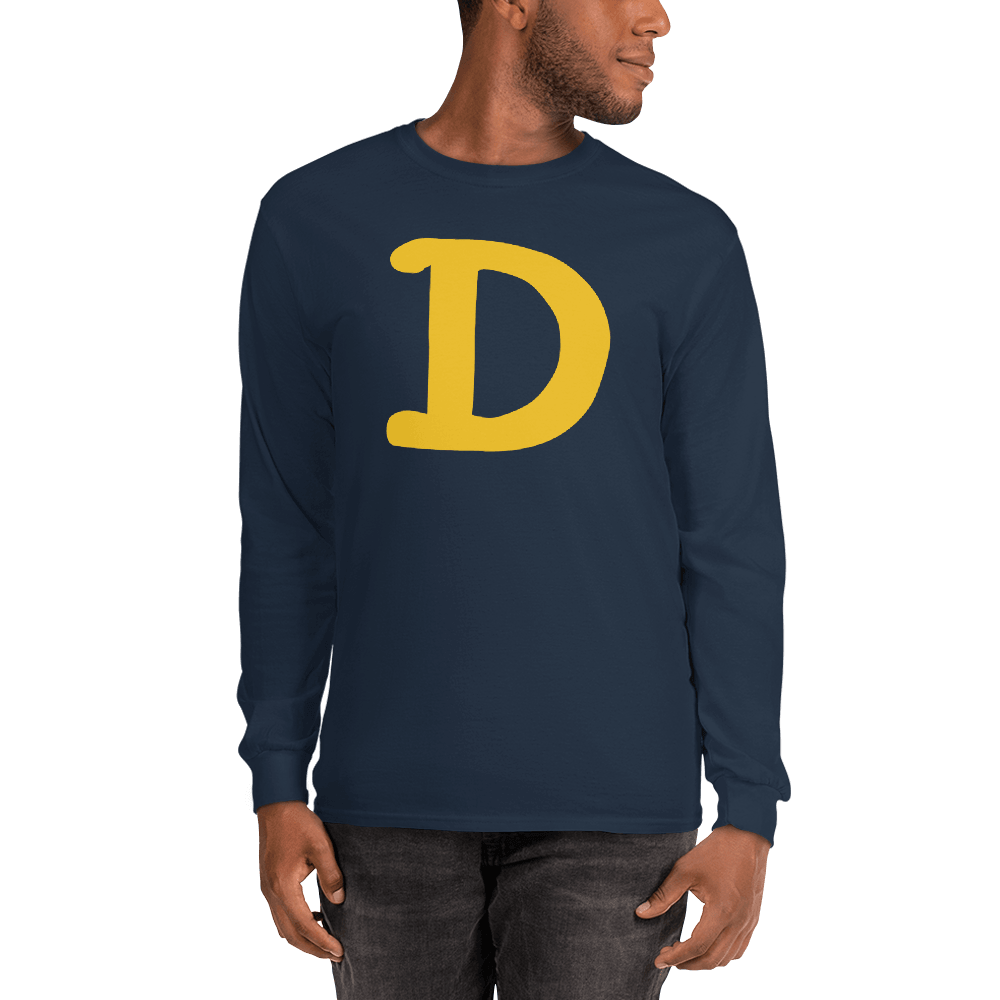 Detroit 'Old French D' T-Shirt (Gold Full Body Outline) | Unisex Long Sleeve - Circumspice Michigan