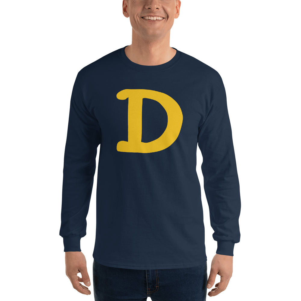 Detroit 'Old French D' T-Shirt (Gold Full Body Outline) | Unisex Long Sleeve - Circumspice Michigan