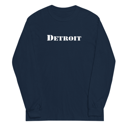 'Detroit' T-Shirt (Army Stencil Font) | Unisex Long Sleeve - Circumspice Michigan