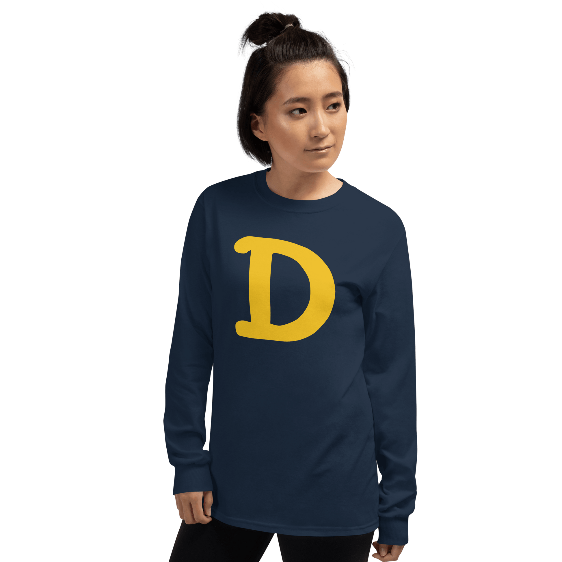 Detroit 'Old French D' T-Shirt (Gold Full Body Outline) | Unisex Long Sleeve - Circumspice Michigan