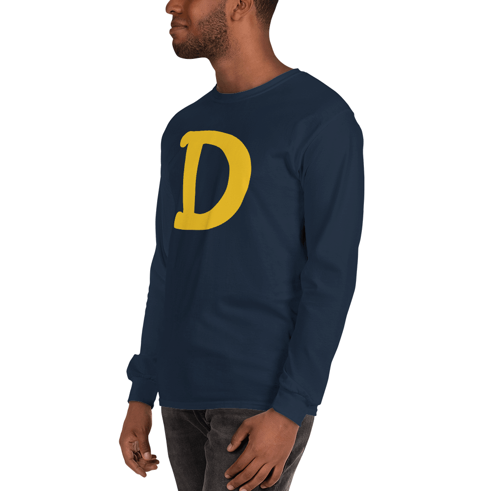 Detroit 'Old French D' T-Shirt (Gold Full Body Outline) | Unisex Long Sleeve - Circumspice Michigan