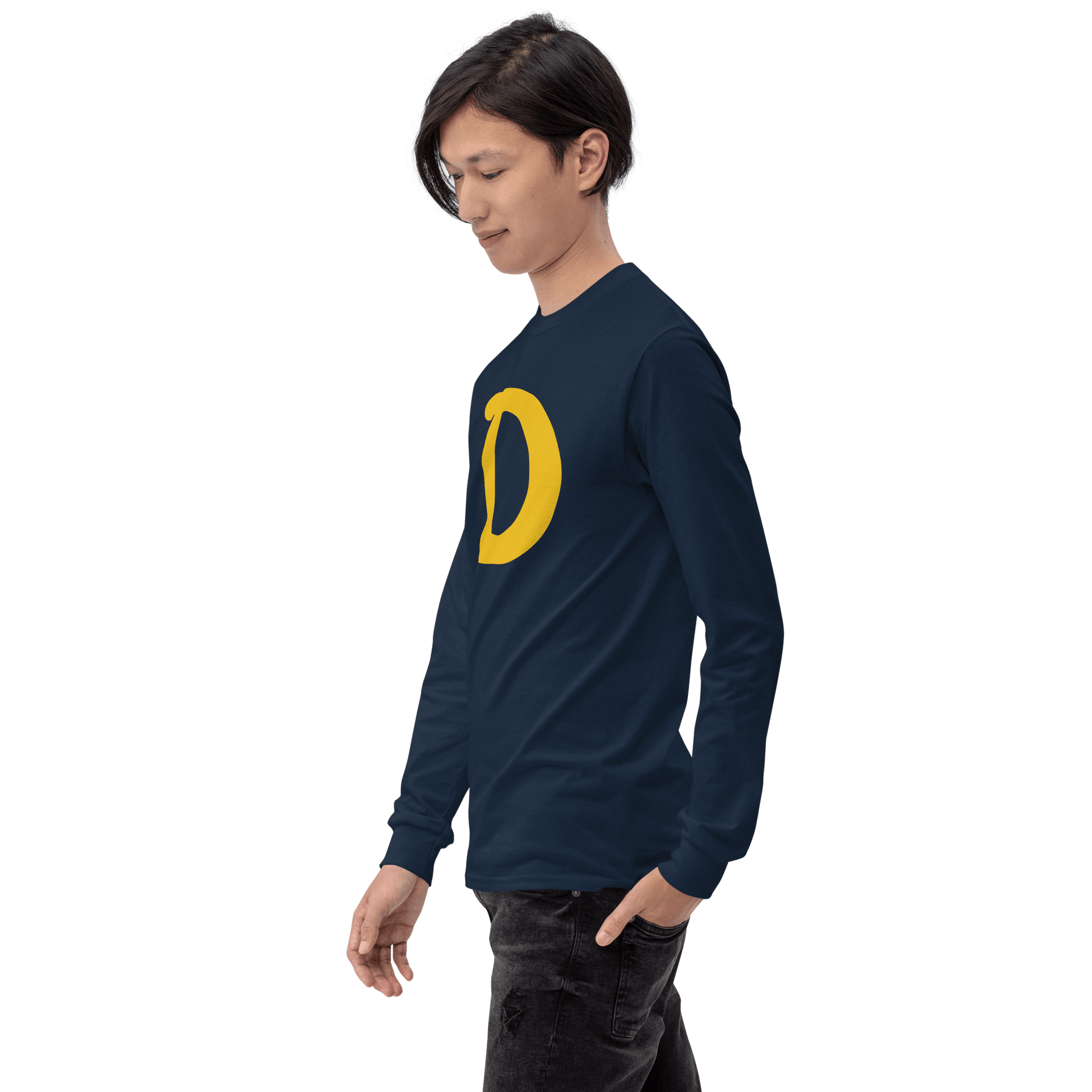 Detroit 'Old French D' T-Shirt (Gold Full Body Outline) | Unisex Long Sleeve - Circumspice Michigan